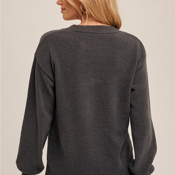 Hem & Thread Charcoal Sweater with 'WISH' Motif - Picture 3 of 3